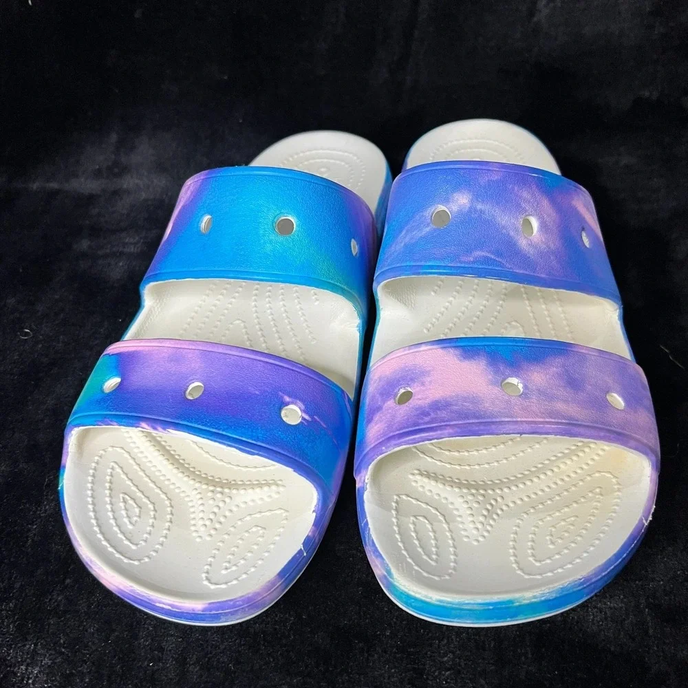 Crocs Classic Out of This World Mens 12 Slip On Sandal Blue Purple Tie Dye Slide